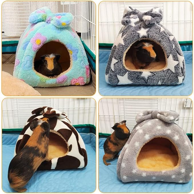 Guinea Pig Bed, Guinea Pig Hideout House Accessories Warm Bed for Small Animals Hamsters Chinchillas Dwarf Bunnies Hedgehogs. M, Grey Stars.