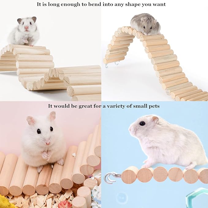 Hamiledyi Hamster Wooden Bridge - Bendy Climbing Ladder, Long Suspension Bridge, Chew Toys for Rat, Mice, Gerbil, Chipmunk, Sugar Glider