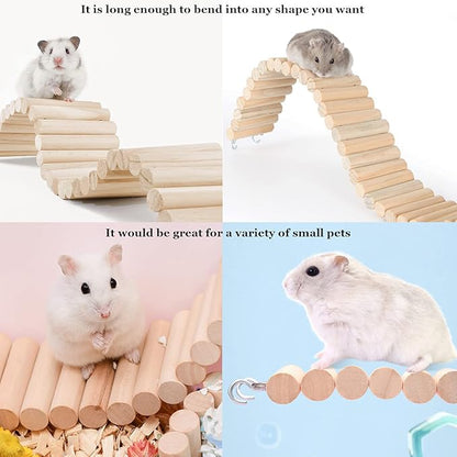 Hamiledyi Hamster Wooden Bridge - Bendy Climbing Ladder, Long Suspension Bridge, Chew Toys for Rat, Mice, Gerbil, Chipmunk, Sugar Glider