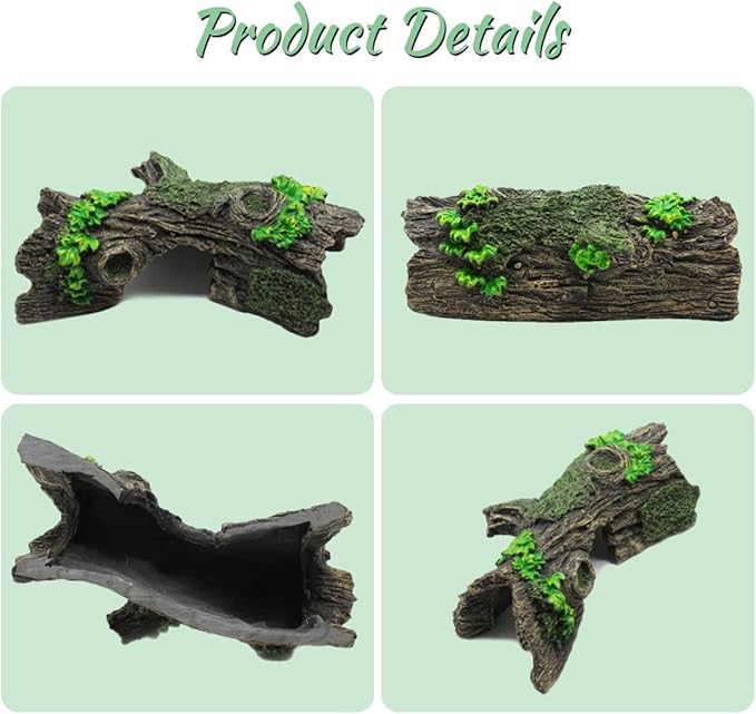 2PCS Aquarium Trunk Decoration Small Hollow Tree Trunk Hideout Log Hideaway Fish Tank Resin Wood Ornament Reptile Habitat Cave for Fish and Shrimp to Swim(6.7X 3.3 x 3'')
