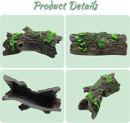2PCS Aquarium Trunk Decoration Small Hollow Tree Trunk Hideout Log Hideaway Fish Tank Resin Wood Ornament Reptile Habitat Cave for Fish and Shrimp to Swim(6.7X 3.3 x 3'')