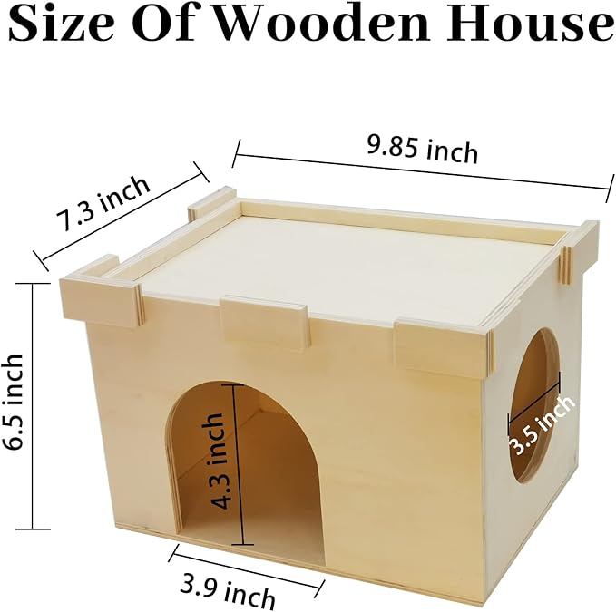 Fhiny Guinea Pig Castle, Chinchilla Hut with Window Ventilated Guinea Pig House Wood Small Animal Hideout Hamster Habitat Decor for Hamster Hedgehog Squirrel Sugar Glider
