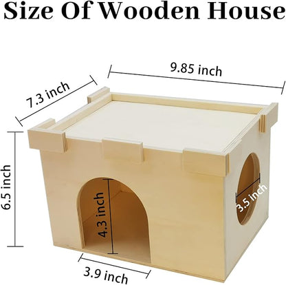 Fhiny Guinea Pig Castle, Chinchilla Hut with Window Ventilated Guinea Pig House Wood Small Animal Hideout Hamster Habitat Decor for Hamster Hedgehog Squirrel Sugar Glider