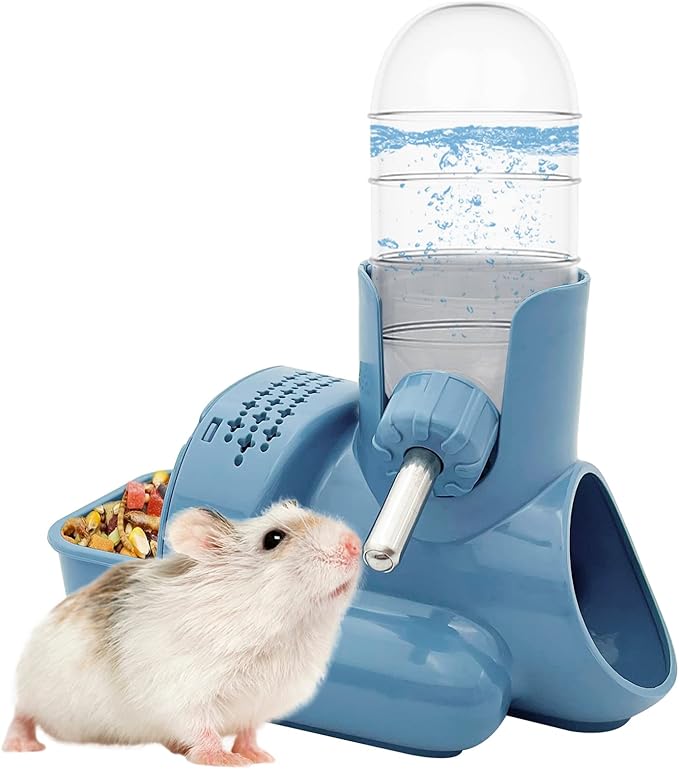 VANNON 3 in 1 Hamster Water Bottle No Drip Small Animal Water Bottle Automatic Bottle Dispenser with Food Container Base Hut and Hideout Base 4oz/120ml,Leekproof, BPA Free