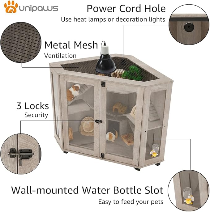 unipaws Chinchillas Cage with Ramp, Rat Cage with House, Hedgehog Cage, Critter Nation Cage for Hamster, Squirrel, Clear Acrylic, Corner Small Animal Cage