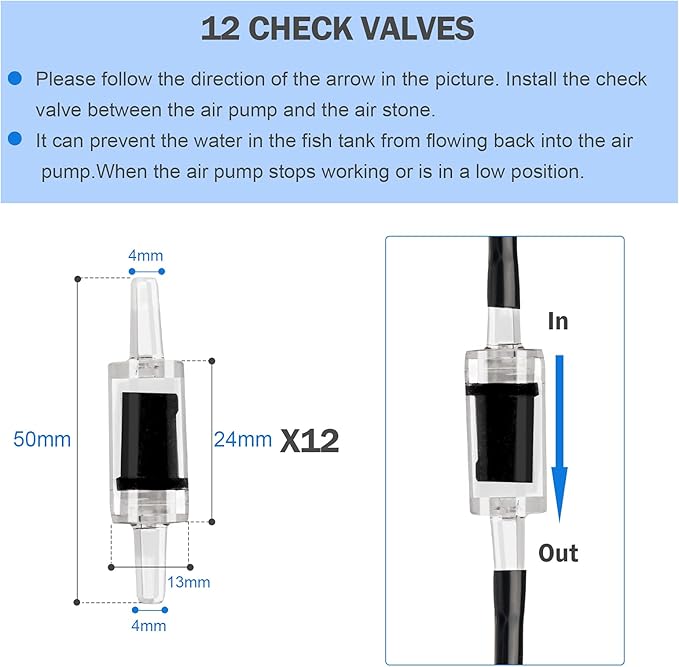 Aquarium air Pump Accessories Set-9.84/26.25/101.71 feet Aquarium Airline tubing Hose,Check valves,air Stones and connectors of I,L,T Shape (101.71feet Hose 12stone 12check Valve 18connector)