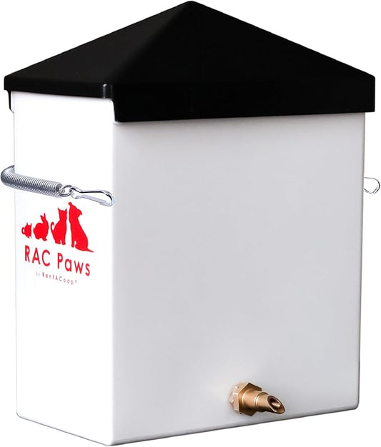 RentACoop 64oz(2L) Small Animal Drinker with Sliding Lid and No-Drip Brass Nozzle - Suitable for Small Pets, Bunnies, Hamsters, Guinea Pigs, Hedgehogs, Rabbits, Chinchillas, Mice and Rats