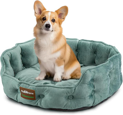 ClevaHome Cat Dog Bed for Small Pets up to 15lbs - Round Cat Beds for Indoor Cats, Machine Washable Comfortable Pet Bed for Puppy and Kitten with Non-Slip Bottom (Washed Green)