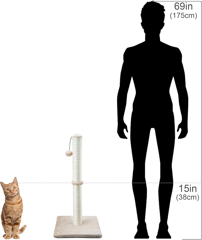 Dimaka 29" Height Tall Cat Scratching Post, Claw Scratcher with Sisal Rope and Covered with Soft Smooth Plush, Vertical Scratch [Full Strectch] for Standard Size Cats (Light Brown, 29 inches)