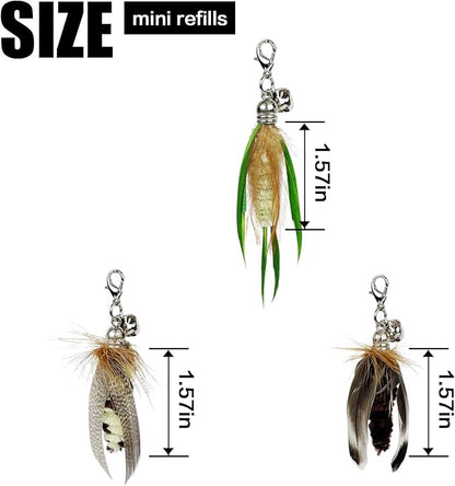 TTcat Cat Feather Toys, 3 Pcs Mini Insects Refills, Cat Toys Replacement Feathers for Cat Kitten Wand