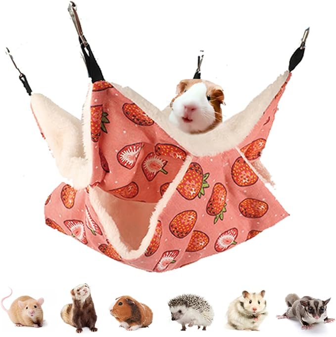 LEFTSTARER Rat Ferret Hammock Toy and Cage Accessories for Guinea Pig Hamster Rat Sugar Glider Ferret Parrot to Hide Sleep Play (Strawberry)
