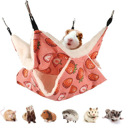 LEFTSTARER Rat Ferret Hammock Toy and Cage Accessories for Guinea Pig Hamster Rat Sugar Glider Ferret Parrot to Hide Sleep Play (Strawberry)