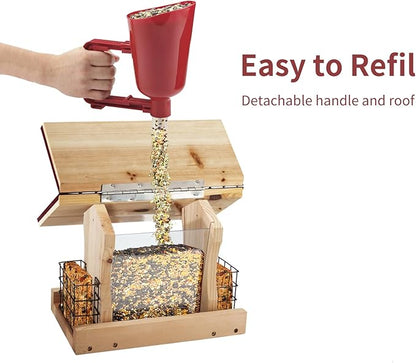 XL Large Hopper Bird Feeders for Outside - DIY Birdfeeder Kits for Adults to Build - Ranch Feeder W/Suet Cages - Heavy Duty 3/4" Red Cedar - Longtime Durability - 5 Lbs Compacity, 13" Size