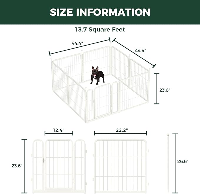 FXW Rollick Unleashed Dog Playpen for Indoor, Yard, RV Camping, 24 inch 8 Panels for Small and Puppy Dogs, White│Patented