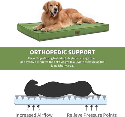 Outdoor Dog Bed for Medium Dogs, Waterproof Dog Bed for Medium Dogs Cats, Orthopedic Egg Crate Foam Pet Bed with Washable and Removable Oxford Cover, Light Green