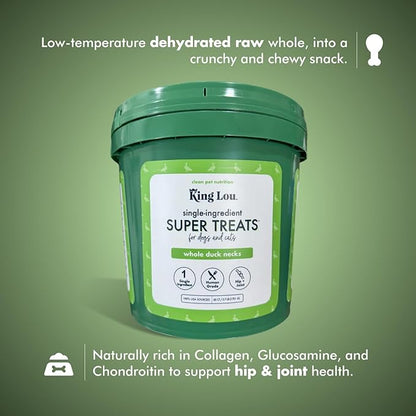 King Lou Duck Treats – Whole Dehydrated Duck Necks for Dogs and Cats – Single Ingredient Crunchy Chews – Protein-Rich Collagen Snacks – 60 Count