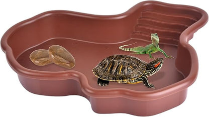 Petmolico Large Reptile Water Bowl Reptile Water Dish Turtle Tank Accessories for Turtle, Gecko, Snake, Lizards, Bearded Dragon (Brick Red)