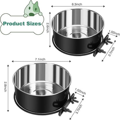Dog Crate Water Bowl No Spill, 2 Pack Dog Crate Bowls Hanging, Kennel Water Food Bowls Mountable, Pet Cage Accessories Feeder Dish, Large Stainless Steel Coop Cup for Cat Puppy Bunny Guinea Pig Ferret