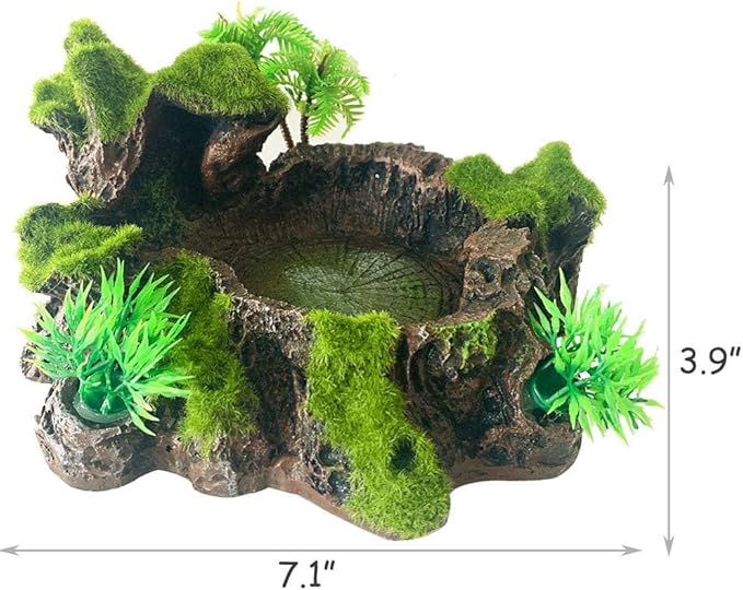 Hamiledyi Reptile Tank Decor Resin Reptile Platform with Artificial Plants Reptile Water Dish Food Bowl Reptile Feeding Dish for Lizard Small Turtle Gecko Water Frog Snake Amphibian Crawling Platform
