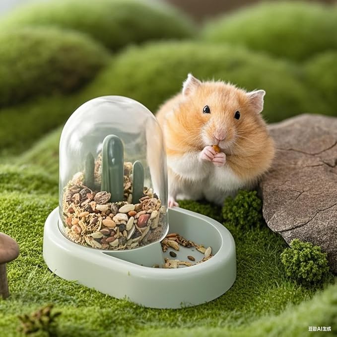 Hamiledyi Automatic Hamster Feeder Rat Food Dispenser Bowl with Water Bottle Food Dish Bowl for Dwarf Hamster Mouse Gerbils (Green)