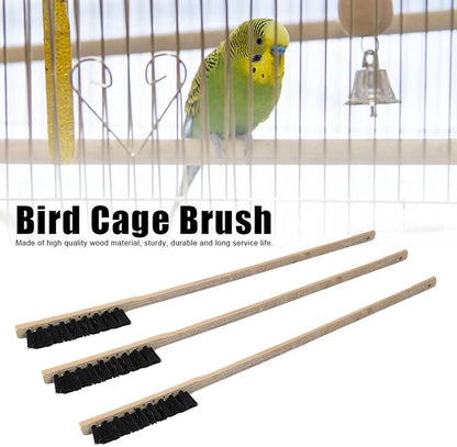 3pcs Bird Cage Cleaner Brush, Wooden Birdcage Brush, Long Handle Bird Cage Brush Suitable for Cleaning The Bird Cage and Grooves or Narrow Gaps