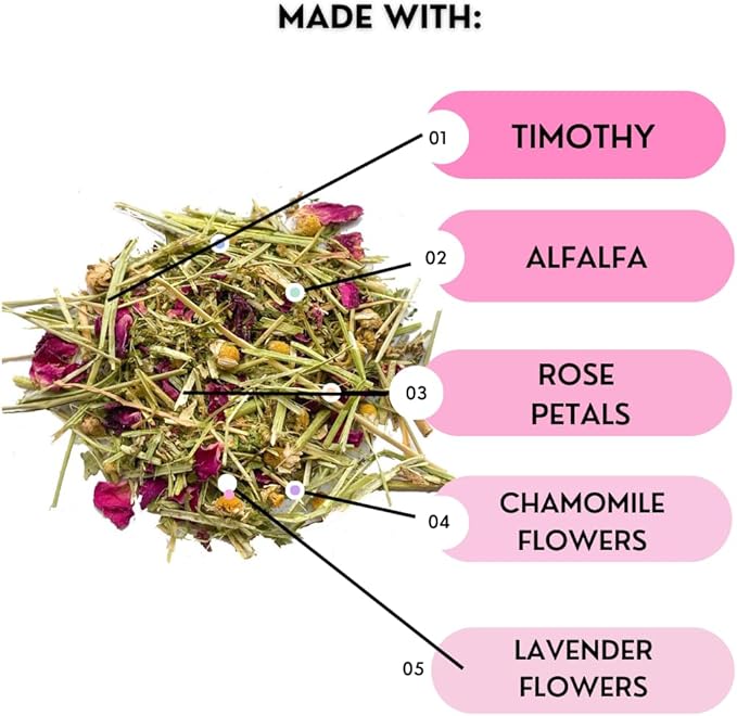 Herbal Calming Forage: Premium Rabbit Food, Hay for Guinea Pigs Food, Chinchilla Food, Hamster Treat Made with Timothy Hay & Organic Herbs (10 Ounces)