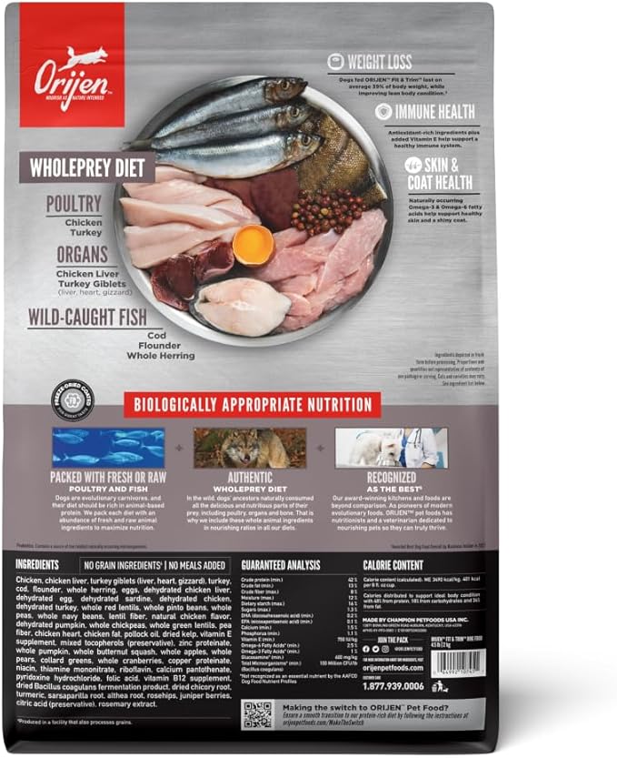 ORIJEN Grain Free High Protein Dry Dog Food Fit & Trim Recipe 4.5lb Bag