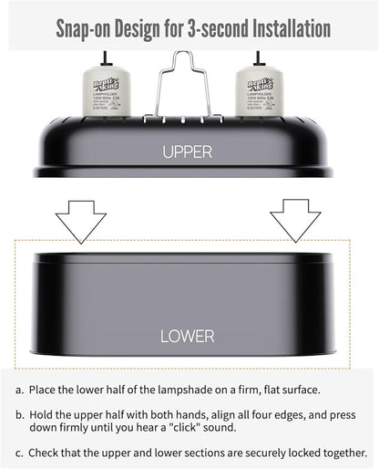 Reptile Dual Light Fixture, Double Deep Dome for Reptile Light/Heat Lamp/UVB Light, Snap-on Lamp Fixture Holder for Beared Dragon/Snake/Turtle/Lizard Tank Accessories