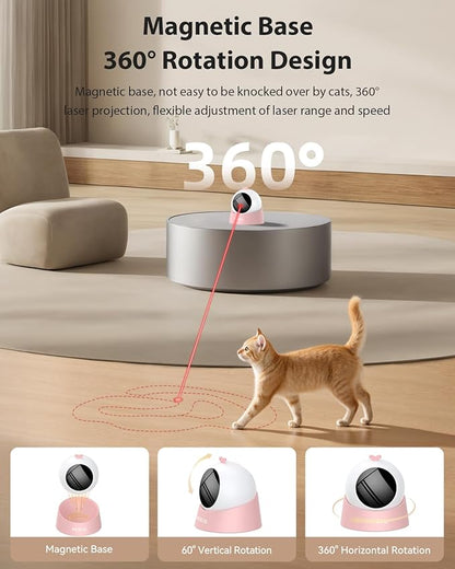 ROJECO Auto Laser Cat Toy - Random Motion Track, Magnetic 360° Base, Run Quiet,Rechargeable with 1000mAh Battery, Auto Sleep & 3 Speed Modes, Safe for Cats,Interactive Cat Toys for Bored Indoor,Pink