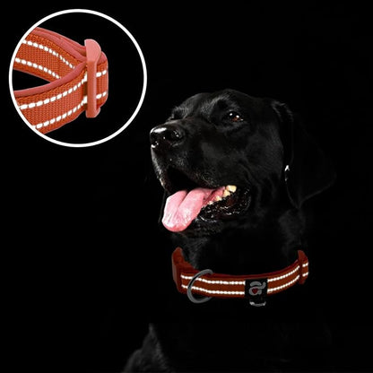 azuza Reflective Dog Collar, Soft Neoprene Padded Pet Collar with ID Tag Ring, Adjustable for Medium Dogs,Rust Red,M