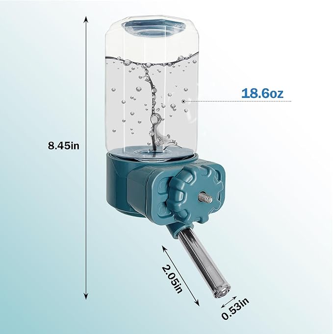 LOS ANDES No-Drip Water Bottle/Feeder for Guinea Pigs/Hamsters/Bunnies/Ferrets/Squirrel/Hedgehog/Other Small Pets, Weather Resistant Cage Water Bottles for Dogs/Cats, 18.5oz,Blue