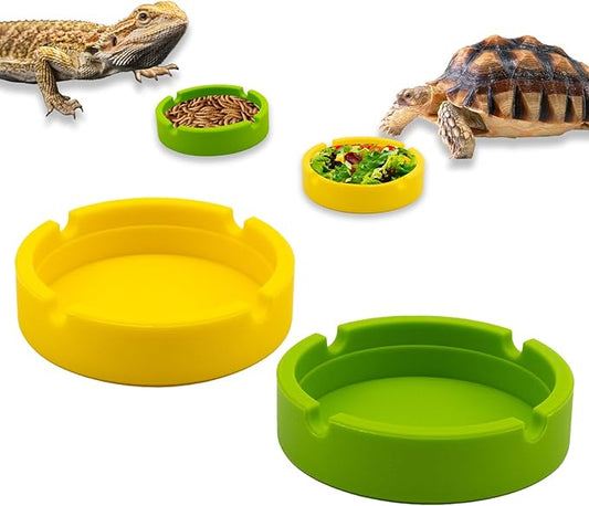 2 Pack Reptile Feeding Bowl, Silicone Reusable Crested Gecko Food and Water Dish, Bearded Dragon Tank Accessories for Lizard, Hermit Crab, Chameleon and Tortoise, Easy to Clean