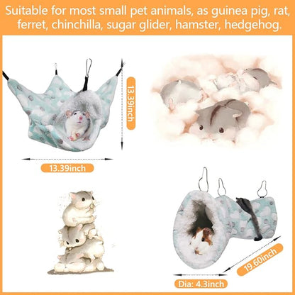 LEFTSTARER Guinea Pig Ferret Rat Hammock Toy Small Animal Cage Accessories Hideout Tunnel & Bunkbed Hammock for Rat Ferret Guinea Pig Hamster Sugar Glider Chinchilla (Hammock Set Heart-Green)