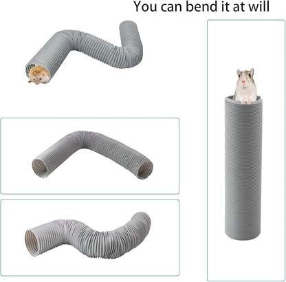 Hamster Fun Tunnels,Guinea Pigs Tunnel with,2Pcs Small Animal Folding Tube Guinea Pigs Training Hideout Tunnel 15 Pcs Pet Chew Toys for Chinchillas Rats Gerbils （Grey ）