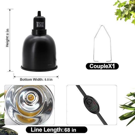Reptile Light Fixture with Dimming Switch and Timer, 5.5 Inch Deep Dome Reptile Heat Lamp Fixture, Reptile Lamp Fixture Cap for UVB Bulb Basking Heat Bulb for Reptile Glass Terrariums, 1PCS