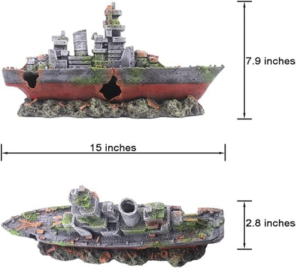 Aquarium Shipwreck Sunken Pirate Ship, Submarine Fish Tank Decorations Resin Battleship for Betta Extra Large XL for 55-75 Gallon Tank