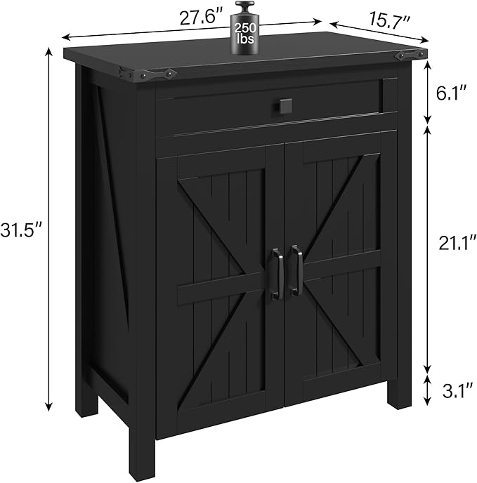 20 Gallon Fish Tank Stand with Power Outlets, Farmhouse Decorative Aquarium Stand Furniture with Adjustable Shelves, 10-20 Gallon Reptile Turtle Tank Stand with Cabinet Storage (Black, 20GL)