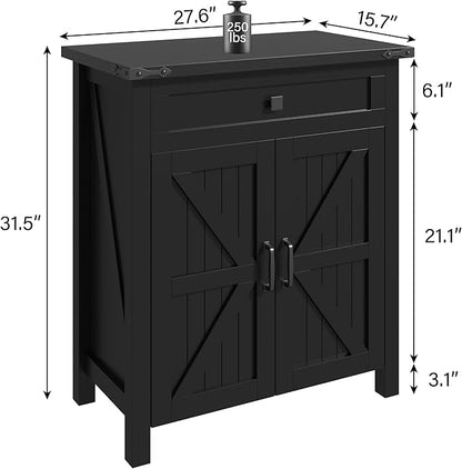 20 Gallon Fish Tank Stand with Power Outlets, Farmhouse Decorative Aquarium Stand Furniture with Adjustable Shelves, 10-20 Gallon Reptile Turtle Tank Stand with Cabinet Storage (Black, 20GL)