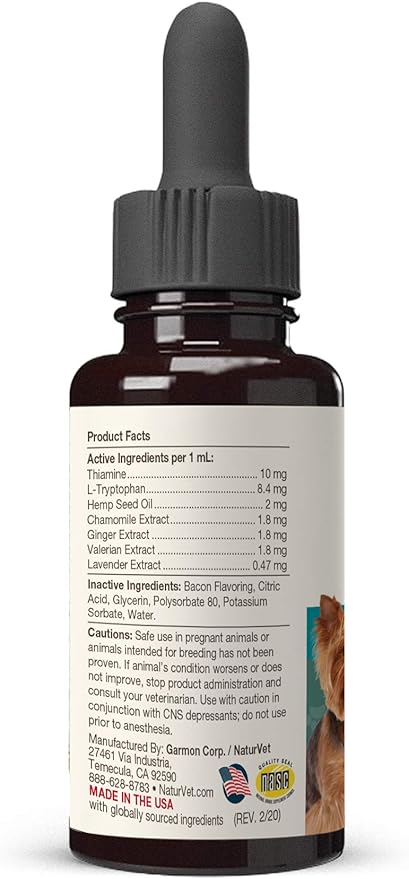 NaturVet – Hemp Quiet Moments Calming Drops - 4 oz – Enhanced with Hemp Seed Oil, L-Tryptophan & Ginger – Helps Reduce Stress & Promote Relaxation – for Dogs & Cats