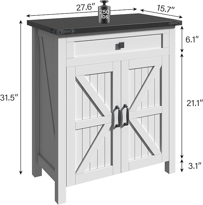 20 Gallon Fish Tank Stand with Power Outlets, Farmhouse Decorative Aquarium Stand Furniture with Adjustable Shelves, 10-20 Gallon Reptile Turtle Tank Stand with Cabinet Storage (White, 20GL)