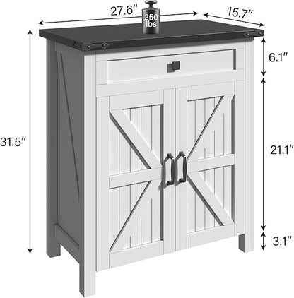20 Gallon Fish Tank Stand with Power Outlets, Farmhouse Decorative Aquarium Stand Furniture with Adjustable Shelves, 10-20 Gallon Reptile Turtle Tank Stand with Cabinet Storage (White, 20GL)