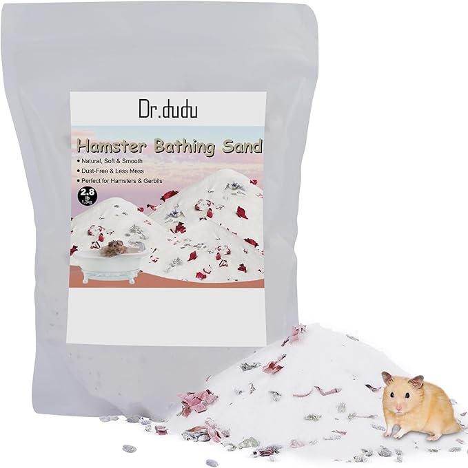 DR.DUDU Hamster Bath Sand, 2.8lb Dust Free Desert Sand or Potty Litter Sand for Hamster Chinchillas Gerbil Syrian Mice Small Animals (White, Flower Smell)