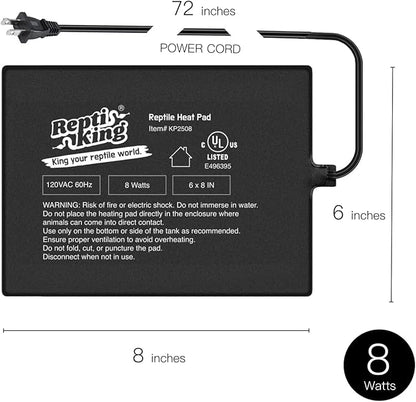 Reptile Heat Pad, 6" X 8" 8W, Heating Pad for Reptile Tank, Lizard, Snake, Bearded Dragon, Hermit Crab, Leopard Geckos Terrarium Heating Mat, Safe & Durable Heat Pad for Reptiles