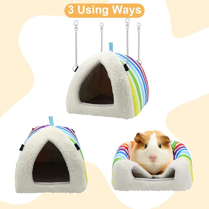 Wontee Guinea Pig Bed Guinea Pig Hideout Cozy Cave House for Hamsters Rats Hedgehog Guinea Pig Cage Accessories (Large, Rainbow)
