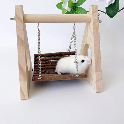 Hamster Swing Hammock, Wooden Hanging Toy for Gerbil Rat Mouse Dwarf, Small Animal Hideout for Syrian Hamster Chew Toys, Rat Cage Accessories