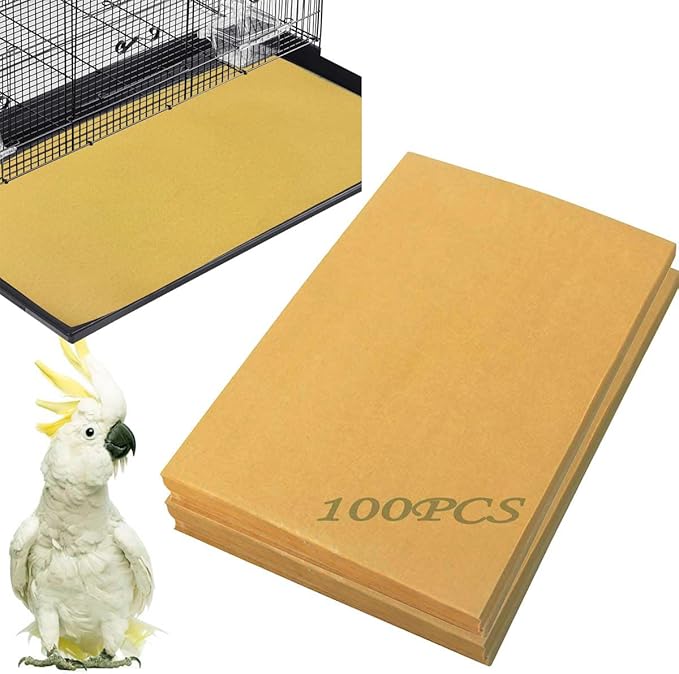 100PCS Bird Cage Liner Papers 11×17in-Disposable Kraft Paper Cage Liners for Pet Bird Parrot Cushion Pad Pet Bedding Accessories(Kraft Paper)