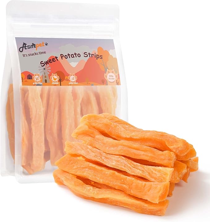 ASMPET Dog Treats Chews, Sweet Potato Strips, Gluten & Grain Free Dog Snacks for Training Rewards 10.6 oz
