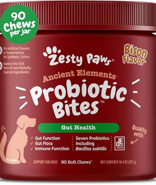 Zesty Paws Probiotics for Dogs, Digestive Enzymes Gut Flora, Digestive Health, Diarrhea & Bowel Support, DE111, Dog Probiotics Soft Chew for Pet Immune System, Chicken, 90 Ct