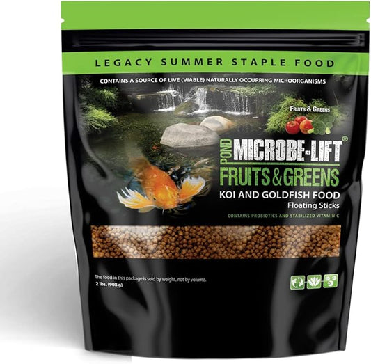 MICROBE-LIFT Fruits and Greens Floating Fish Food Sticks for Ponds, Water Gardens, and Fountains, Safe for Live Goldfish and Koi, 2 Pounds