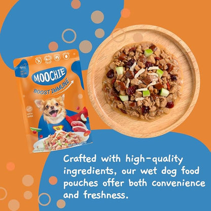 MOOCHIE Grain Free Small Dogs Wet Dog Food - Boost Immune - Duck, Cranberry & Goji Berry - No Artificial Flavors or Preservative - 12 x 3 oz Pouch